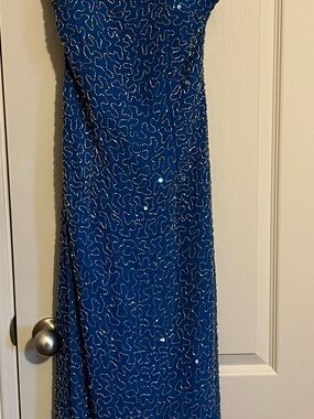 Scala Royal Blue Satin Dress with Silver Beaded Detail